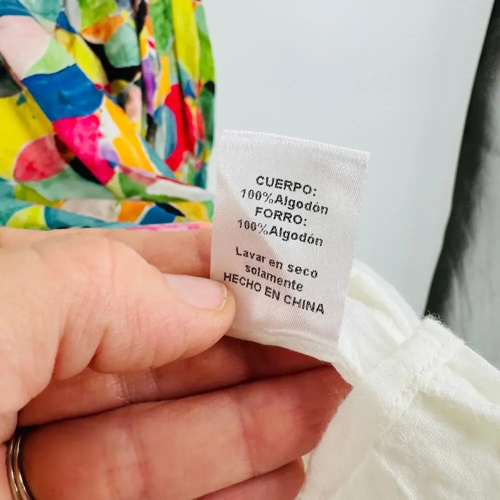 TCEC Vibrant Abstract A-Line Cotton Dress Colorful Tiered Mini Ruffle Size L - Picture 6 of 9